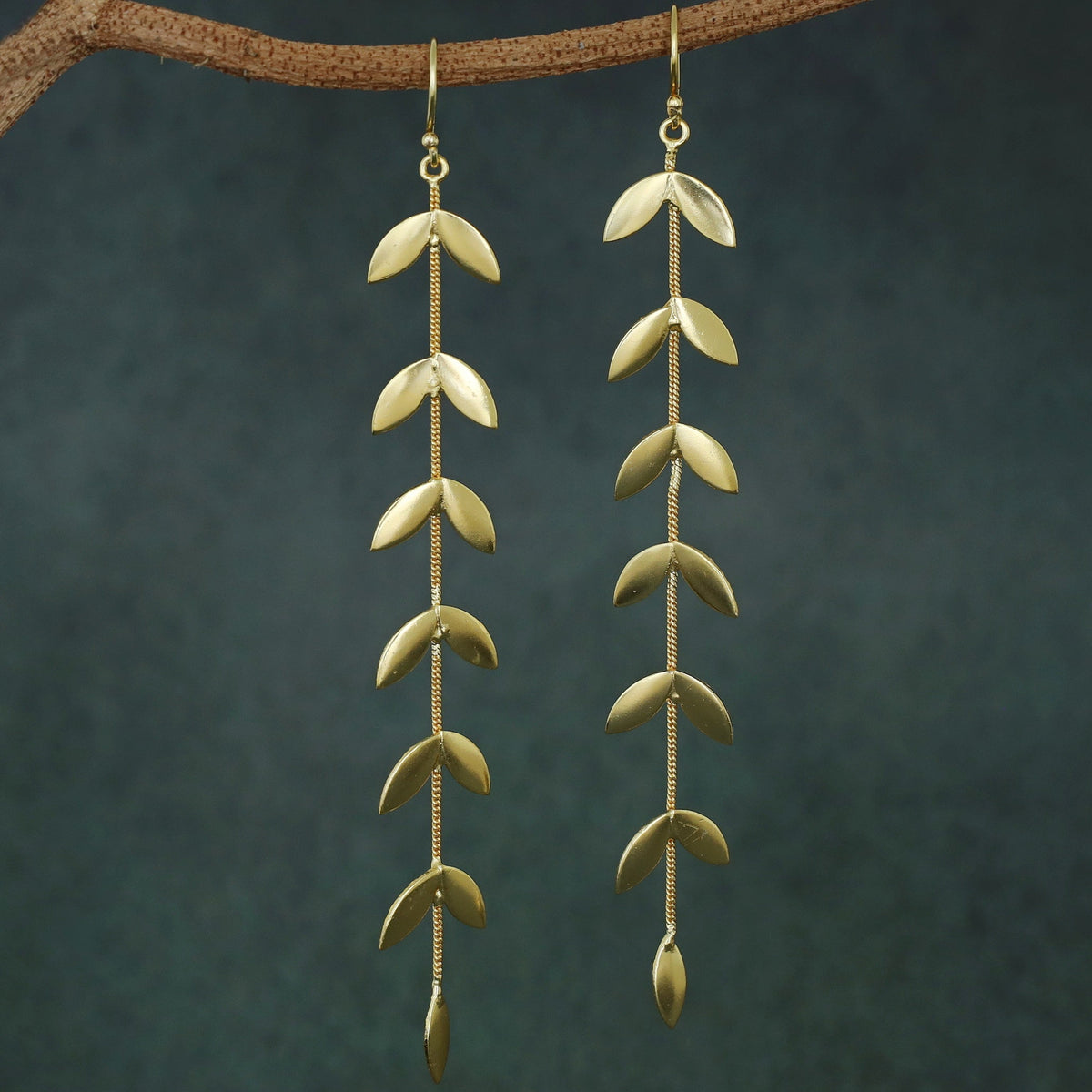 Roshini Golden Leafy Long Drop | Yavira Jewelry