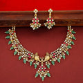 Gaja Lakshmi Dual Airavat Stiff Wing Pearl Beaded Short Neckpiece With Earring | Yavira Jewelry