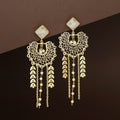 Golden Elvira Tri Hanging Leafy Natural Stone Long Earring | Yavira Jewelry