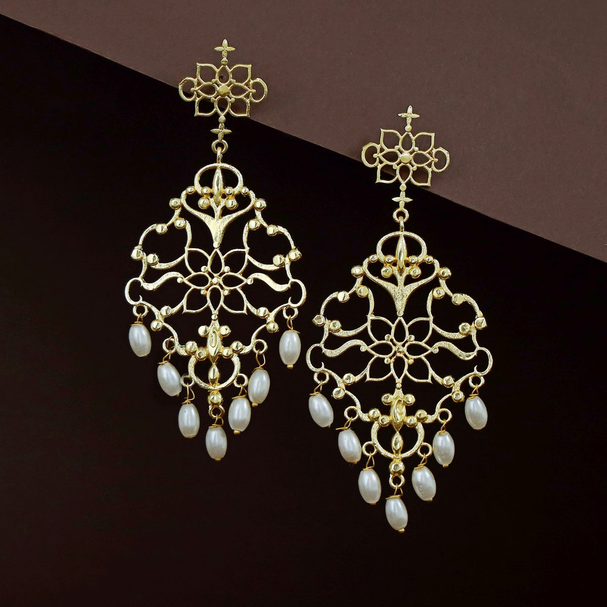 Golden Mitanshi Filigree Rice Pearl Earring | Yavira Jewelry