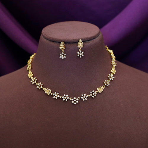 Aiswaryalakshmi American Diamond Stone Floral Claw Short Neckpiece With Earring | Yavira Jewelry