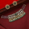Premium Aadya Kundan Beaded Rice Pearl Choker With Stud | Yavira Jewelry