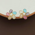 Camilla Golden Glossy Stone Pearl Flower Earring | Yavira Jewelry