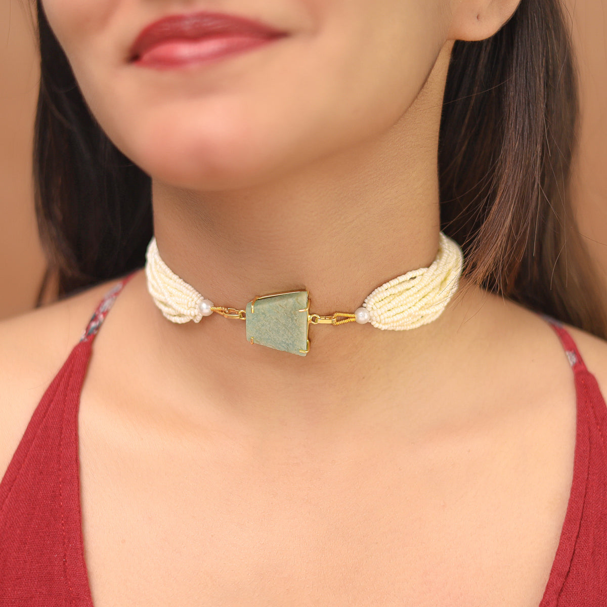Ishani Raw Stone Pearl Choker | Yavira Jewelry