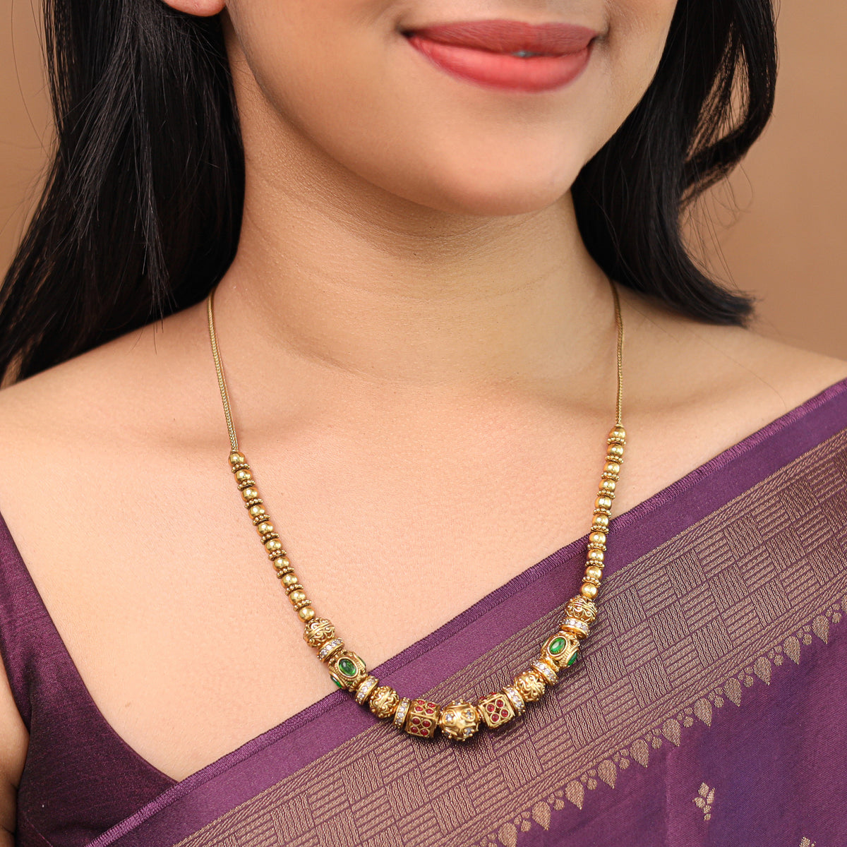 Mahalakshmi Golden Ball Long Neckpiece | Yavira Jewelry