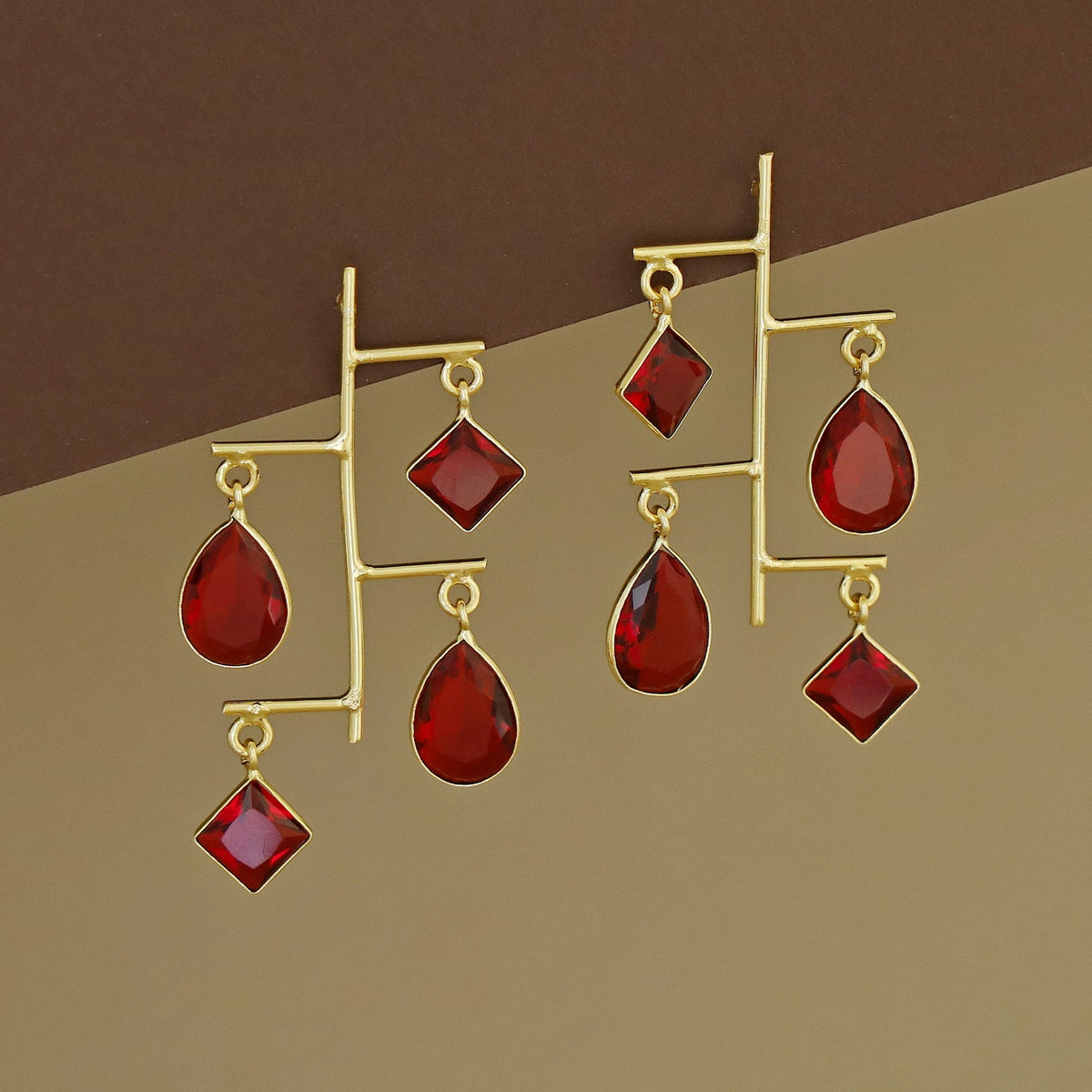 Celora Golden Ladder Square Drop Earring | Yavira Jewelry