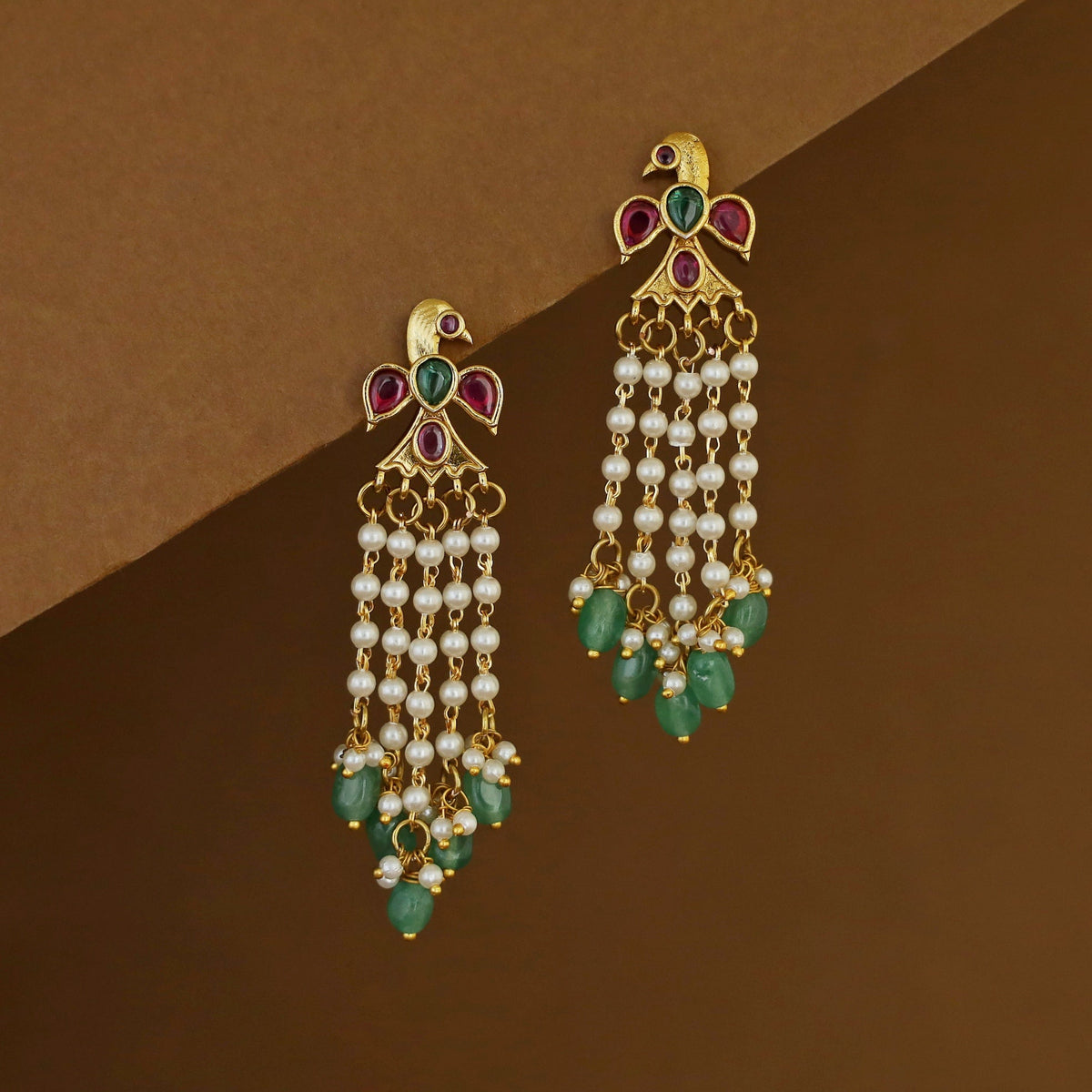 Bhanumathi Hanging Pearl Beaded Bird Earring | Yavira Jewelry