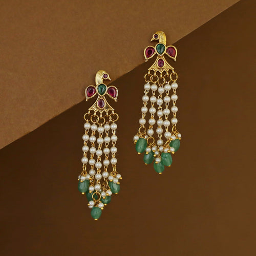 Bhanumathi Hanging Pearl Beaded Bird Earring | Yavira Jewelry