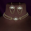 Arini Tri Layer Chainy Lotus Pearl Choker With Drop | Yavira Jewelry