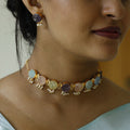 Multicolour Alessandra Raw Stone Pearl Choker With Stud | Yavira Jewelry