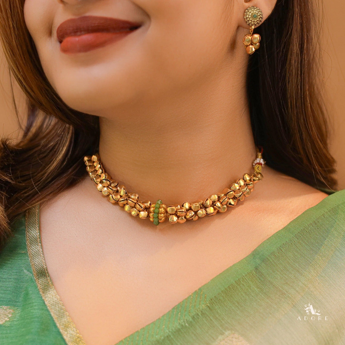 Narmada Ghungroo Short Neckpiece With Earring | Yavira Jewelry