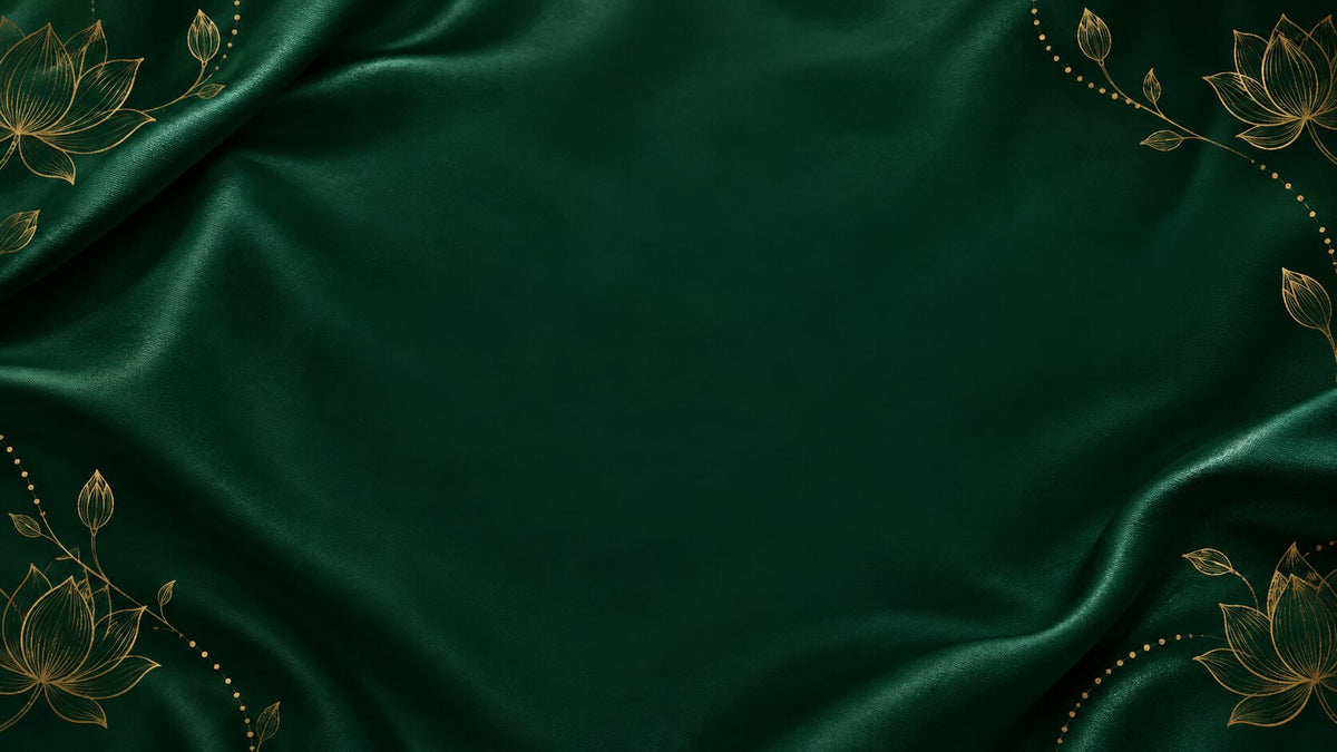 Emerald silk and gold lotus motifs